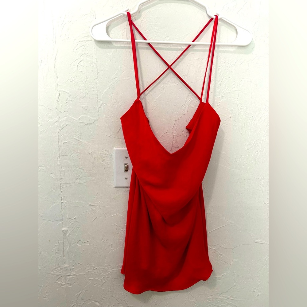 NWT Zara V Neck Cowl Back Satin Mini Dress